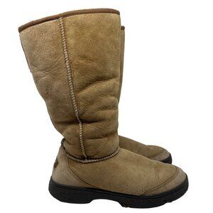 UGG AUSTRALIA Ultimate Tall Braid Brown 5340 Wool Lining Sheepskin Boots Size 9